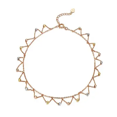 18K Silver & Gold & Rose Gold Sisters Single Chain Anklet For Women