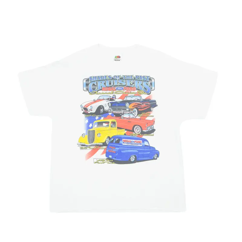 FRUIT OF THE LOOM Shades Of The Past Cruisers T-Shirt Cream 90s Short Sleeve Mens XL