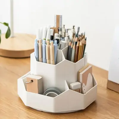 Desktop Pen Holder, 1 Count Multi-grid 360° Rotating Large Capacity Pen Organizer, Makeup Brush Holder, Desk Organizer For H...