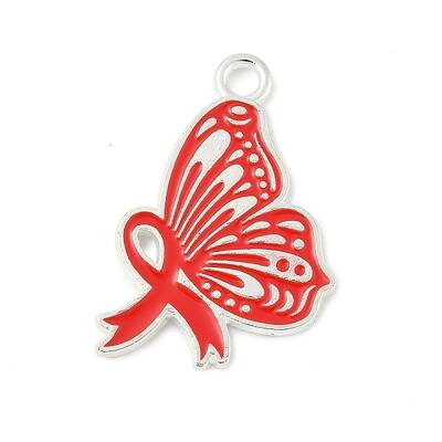 No To Drugs Red Awareness Ribbon Theme Alloy Enamel Pendants