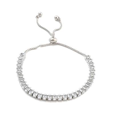 Brass Pave Clear Cubic Zirconia Horse Eye Box Chain Slider Bracelets