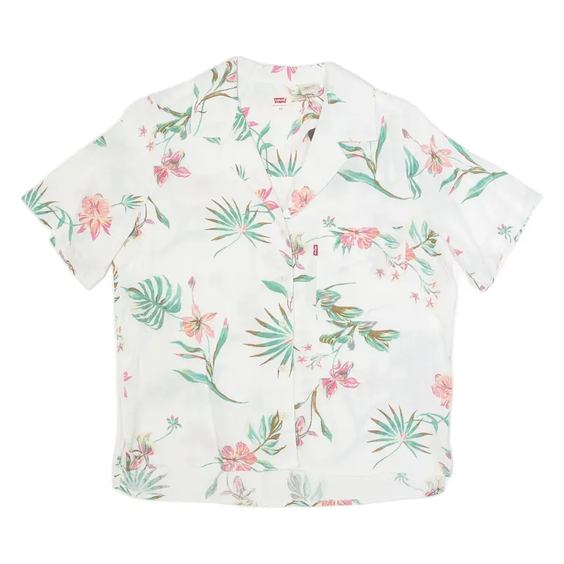 LEVI'S Womens Printed Shirt White V-Neck Viscose Floral XS
