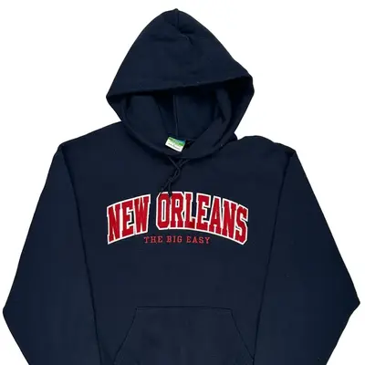 New Orleans Champion Hoodie - Large Navy Cotton Blend