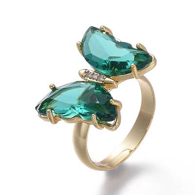 Adjustable Brass Glass Finger Rings