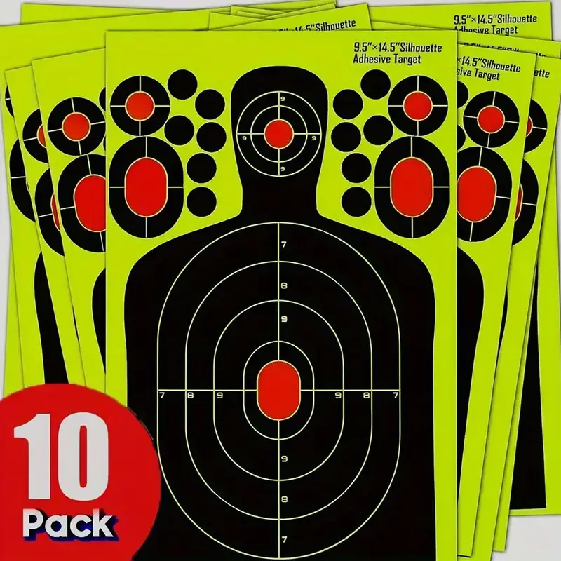 Reactive Splatter Human Silhouette Targets, 10pcs High Visibility Fluorescent Shooting Paper for Indoor & Outdoor Range Train...