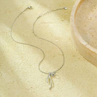 304 Stainless Steel Bowknot Pendant Snake Chain Necklaces for Women