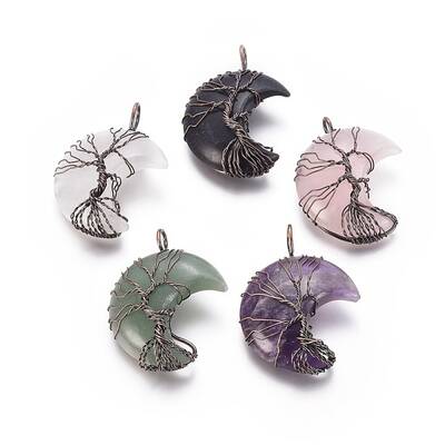 Natural Mixed Stone Tree of Life Wire Wrapped Pendants