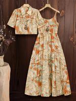 Women's Cami Dress & Outwear Set, Bohemian Casual Fashion Two-piece Outfits for Daily Holiday Vacation Wear, Ladies Clothes f...