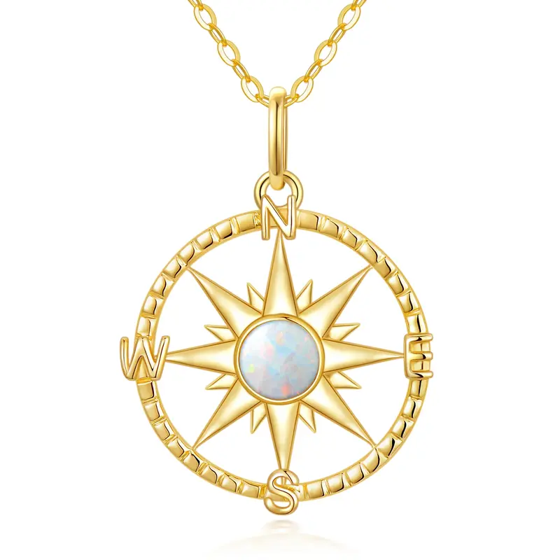 9K Gold Opal Compass & Sun Pendant Necklace