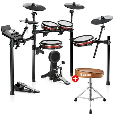 Donner DED-300X Electronic Drum Kit - Drum Set+Brown Drum Stool