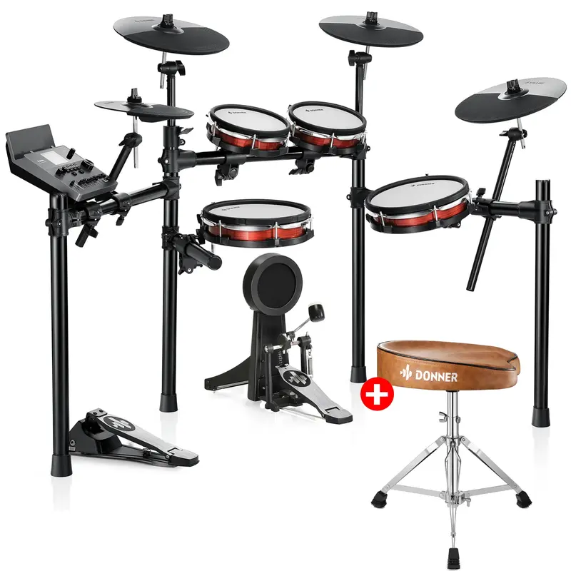 Donner DED-300X Electronic Drum Kit - Drum Set+Brown Drum Stool