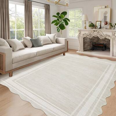 Garvee Modern Cream White 5x7 Washable Rug Low Pile Non-Slip Polyester Soft Durable Foldable for Living Room Bedroom Dining