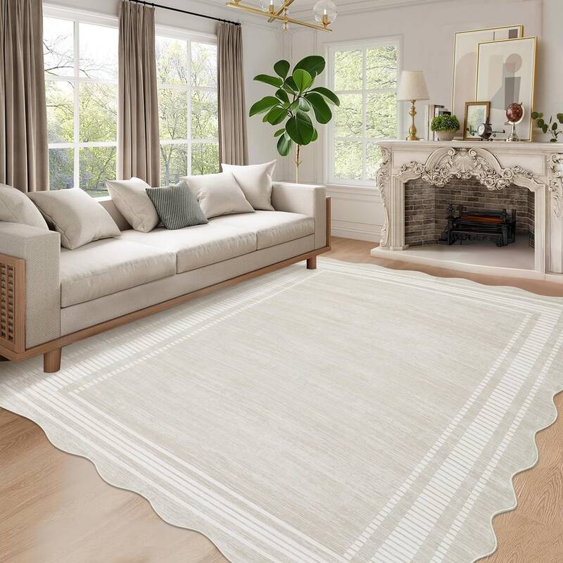 Garvee Modern Cream White 5x7 Washable Rug Low Pile Non-Slip Polyester Soft Durable Foldable for Living Room Bedroom Dining