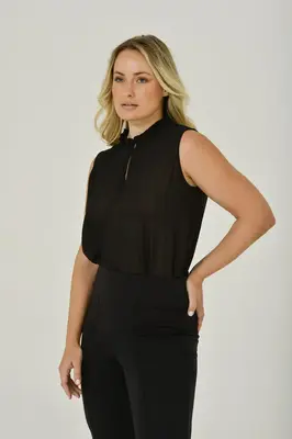 Black Ruffle Neck Keyhole Blouse | Size: M | Color: black