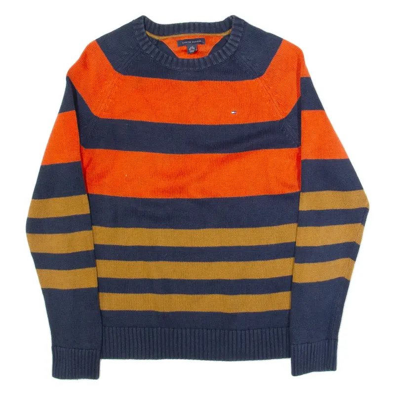 TOMMY HILFIGER Boys Patterned Jumper Blue Striped Tight Knit L