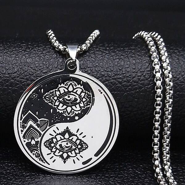 Yin-yang Lotus Eye 304 Stainless Steel Pendant Necklaces for Women