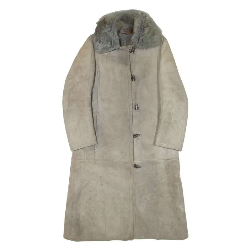 Shearling Womens Overcoat Coat Grey Leather M