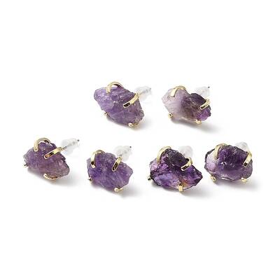 Raw Rough Natural Amethyst Stud Earrings