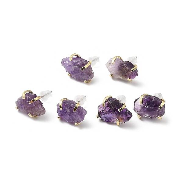 Raw Rough Natural Amethyst Stud Earrings