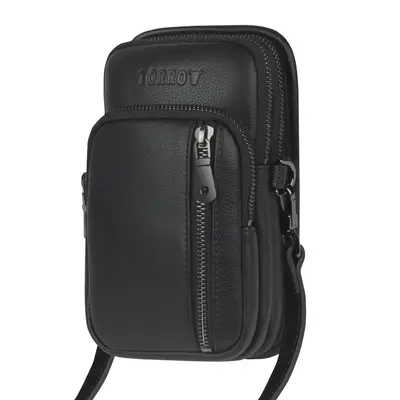 Leather Crossbody Phone Bag - Black
