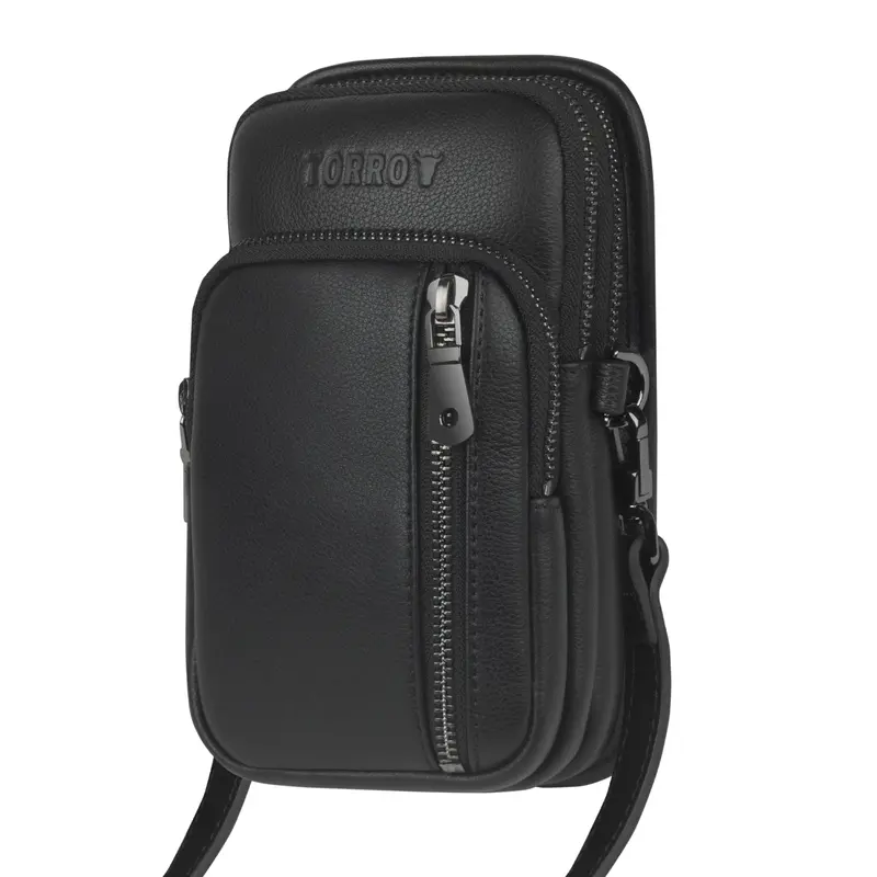 Leather Crossbody Phone Bag - Black