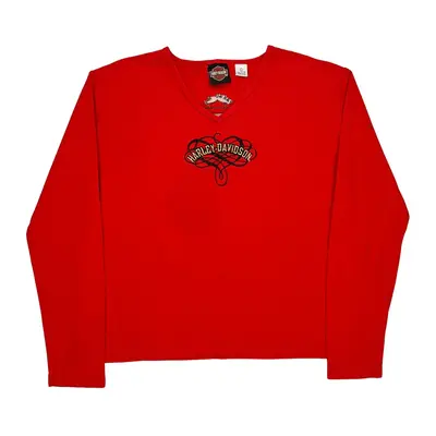 Harley Davidson Graphic Long Sleeve T-Shirt - Large Red Cotton