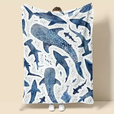 Romantic ocean style whale shark pattern warm blanket children adult nap blanket soft and comfortable suitable for all season...