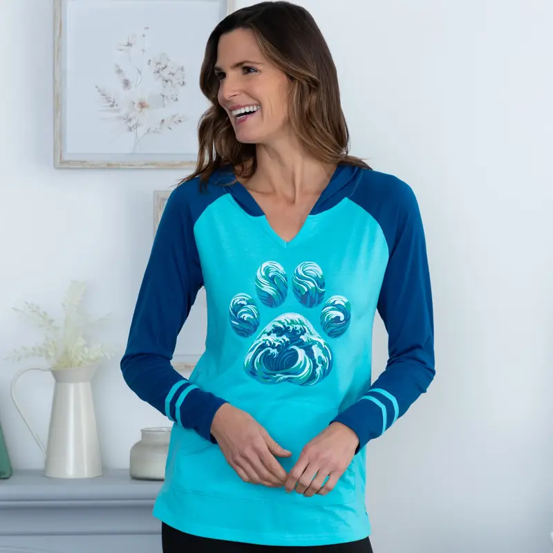 Paw Waves Hooded Long Sleeve Tee - XL
