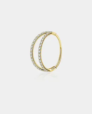 18G CZ Double Hoop Segment Nose Ring - Gold / 12mm