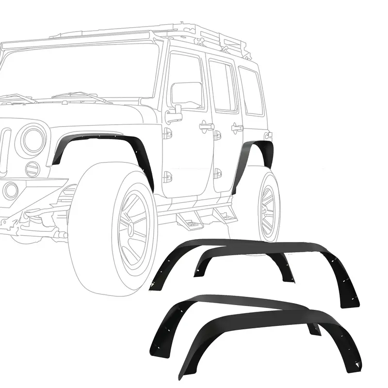 OEDRO 4 PCS Front & Rear Fender Flares for 2007-2018 Jeep Wrangler JK & JKU Unlimited