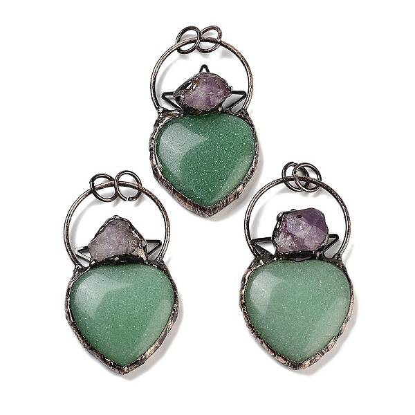 Natural Green Aventurine & Amethyst Big Pendants