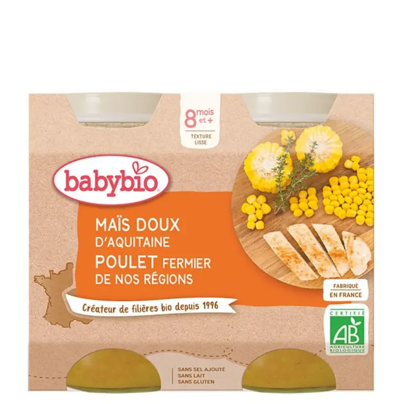 Babybio Small Midi Jars - 8 + months - Sweet Corn, Farmer Chicken - ORGANIC 2X200G