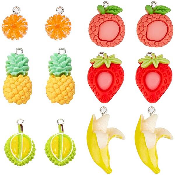 36Pcs 6 Styles Fruits Opaque Resin Pendants