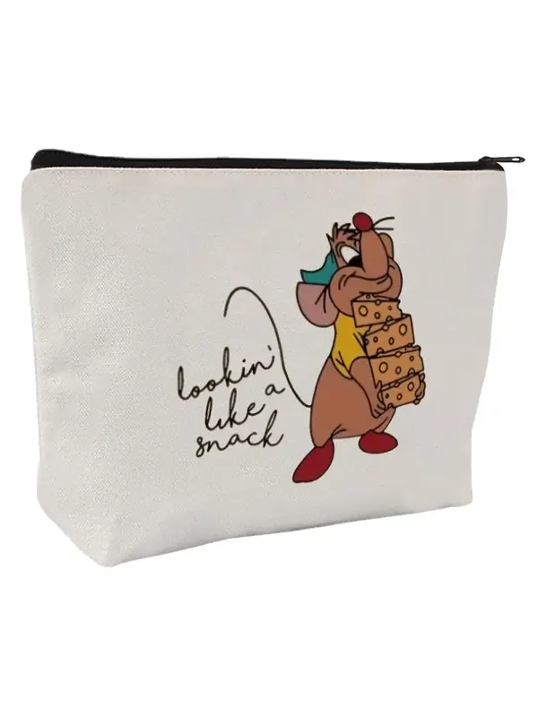 Cartoon Cheese Mouse Pattern Makeup Bag, Letters Print Zipper Makeup Organizer Pouch, Cosmetic Pouch, Makeup Storage Organize...