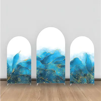 White Blue Gold Marble Texture Arch Backdrop Kit - Aperturee