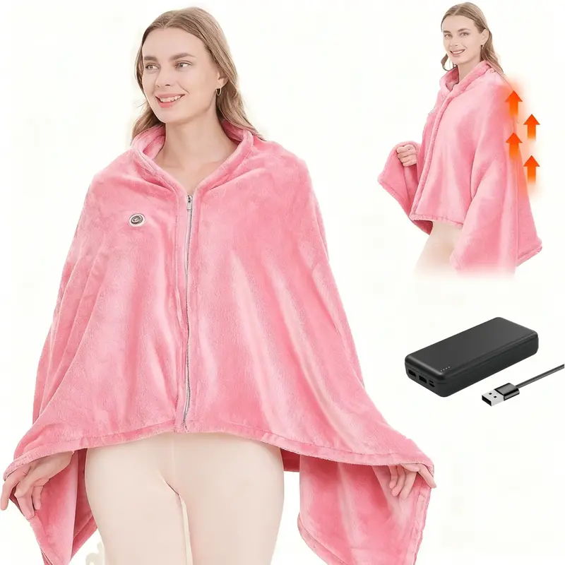 Portable USB Heated Wearable Shawl Blanket,Heated & Non-Heated Wearable Blanket,59''X31'' with 3 Heating Levels, Cozy Design ...