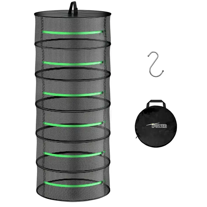 iPower 2ft 8-Layer Foldable Drying Rack with Zippers Reinforced Ring Design Hanging Mesh Net for Herbs Plants Flowers Fruits ...