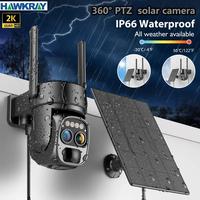 Hawkray Solar Wireless Outdoor Camera Dual-Lens,10X Zoom,2K Resolution 360° Pan Tilt Control,Two-Way Audio with Spotlight Si...