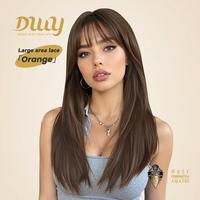 Orange C-DWY Long-length Stright Layer-cuts with Bangs Glueless straight Synthetic Wig for Women 24 Inches