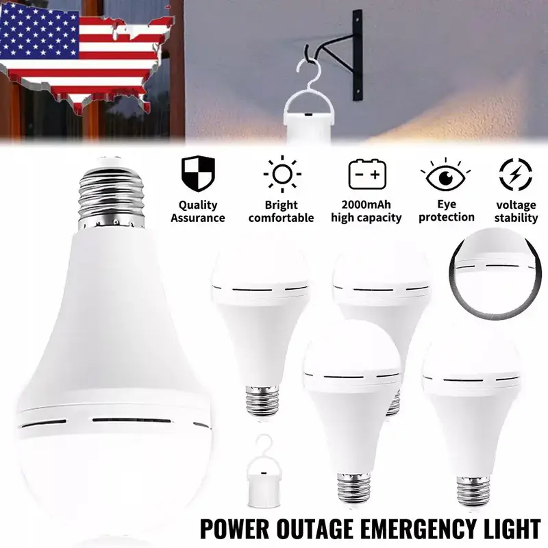 4/8/12/16 PCS 18W LED Rechargeable Light Bulbs, Emergency Light With 108 Watt Equivalent LED Bulbs, 800mAh Rechargeable Batte...