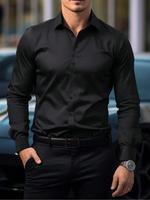Men's Solid Button Front Shirt, Long Sleeve Collared Shirt for Business Formal Occasions, Fashion Men's Clothes for Spring & ...