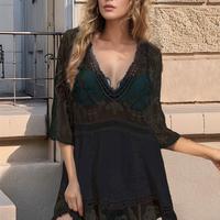 Sexy Lace Beach Cover Up Dress | Boho Swimsuit Cover Up w/ V-Neck & Bell Sleeves | Quick Dry Fabric for Pool, Beach & Resorts...