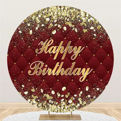 Aperturee Burgundy And Rose Golden Round Happy Birthday Backdrop | Happy Birthday Backdrop | Diy Birthday Backdrop | Birthday...