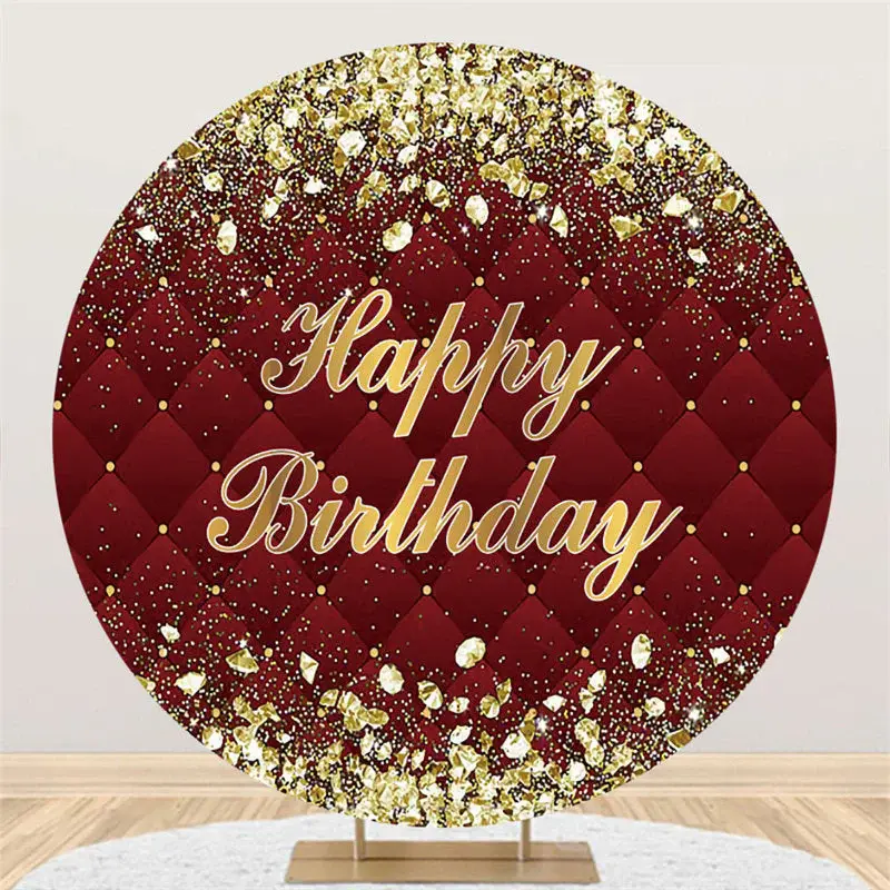 Aperturee Burgundy And Rose Golden Round Happy Birthday Backdrop | Happy Birthday Backdrop | Diy Birthday Backdrop | Birthday...