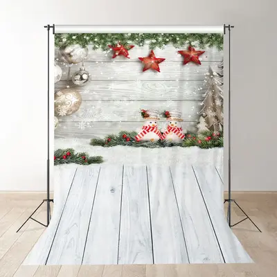 Aperturee White Wood Snowman Star Christmas Photo? Backdrop