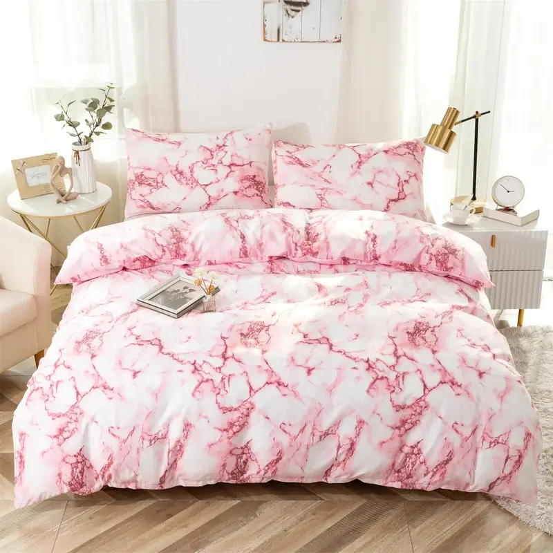 Marble Pattern Duvet Cover Set, Including 1 Count Duvet Cover & 2 Counts Pillowcase without Filler, Soft Comfortable Beddin...