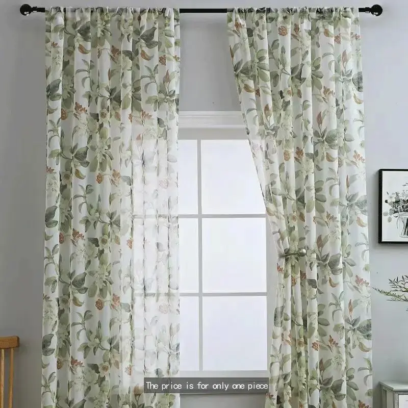 Floral Print Window Screening, 1 Count Decorative Mesh Drapes, Household Curtain for Living Room Bedroom