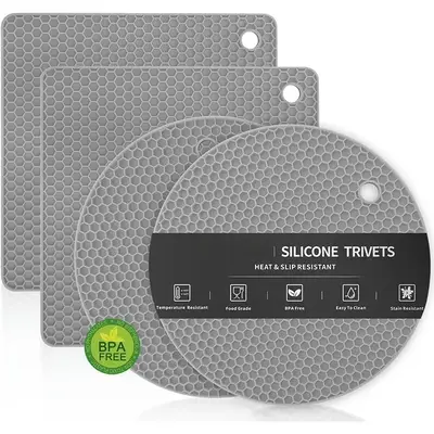 4pcs/set Silicone Pot Holder, Heat Resistant Non-slip Pot Mat, Kitchen Insulation Tool for Hot Pots, Plates, Bowls, Spoons, C...