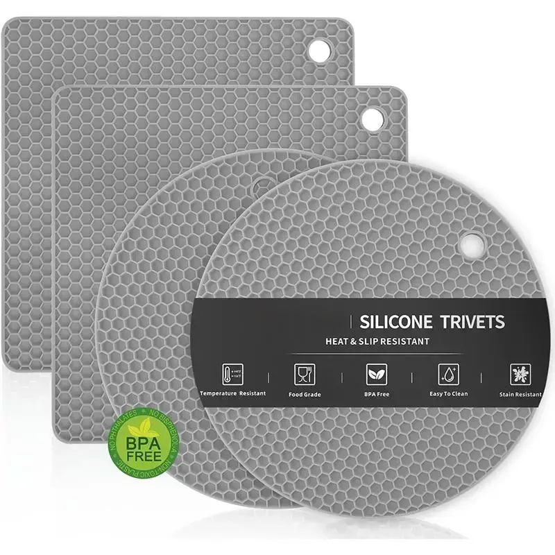 4pcs/set Silicone Pot Holder, Heat Resistant Non-slip Pot Mat, Kitchen Insulation Tool for Hot Pots, Plates, Bowls, Spoons, C...