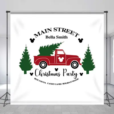 Custom Name Main Street Truck Christmas Backdrop - Aperturee